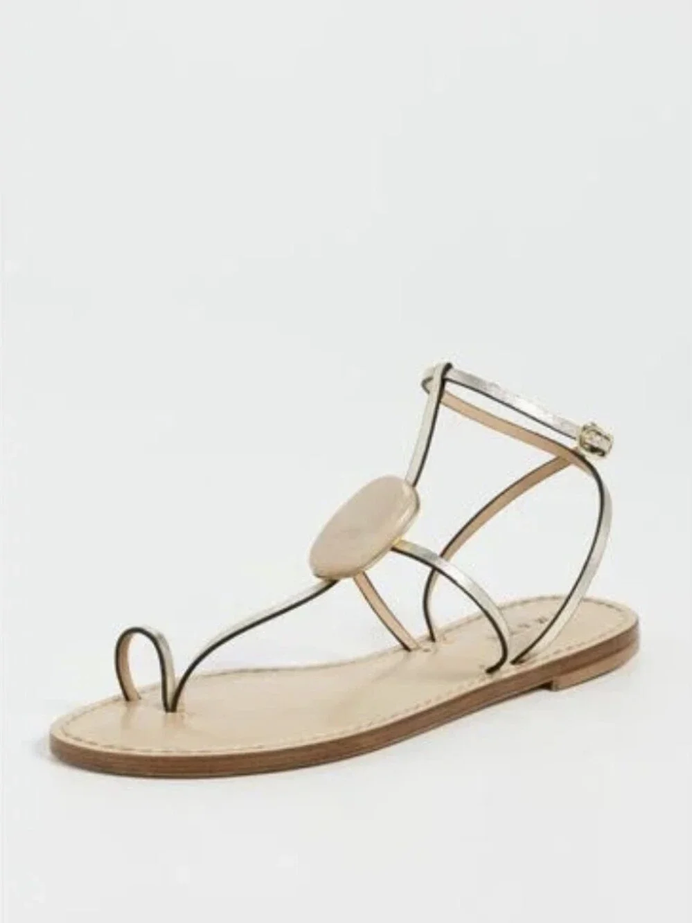 Amantu Metallic Gold Leather Stone-Accent Women's Sandals